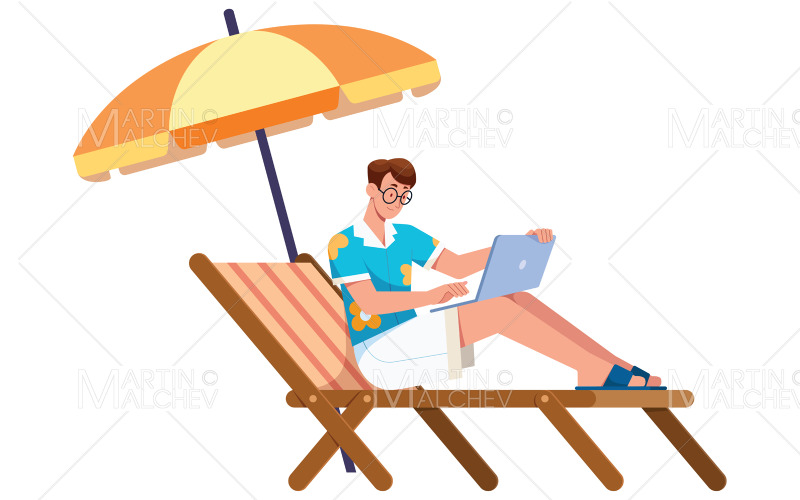 Freelancer on Beach Isolated Vector Illustration
