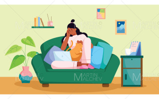Freelancer Woman Working From Home Vector Illustration