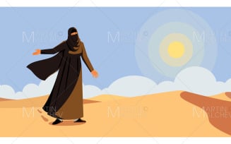 Muslim Woman in Desert Vector Illustration