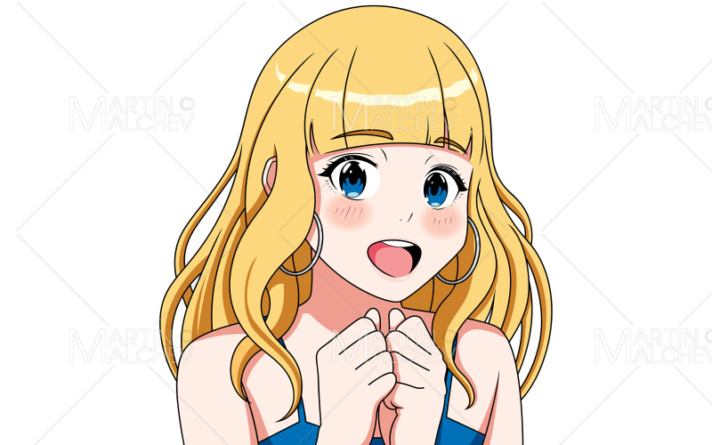 Pleasantly Surprised Anime Girl on White Vector Illustration