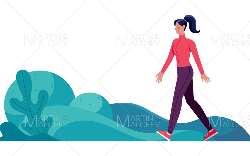 Woman Walking in Park Vector Illustration