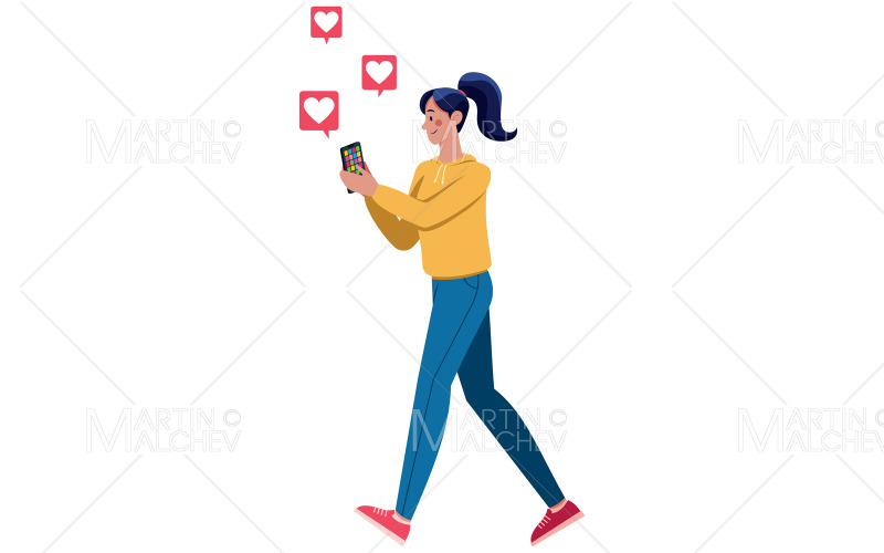 Woman With Smartphone Vector Illustration