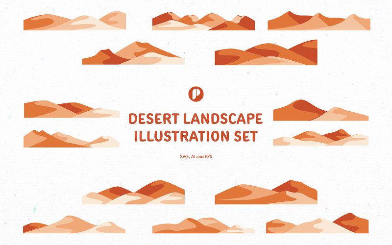 Drying Hot Desert Landscape Illustration Set
