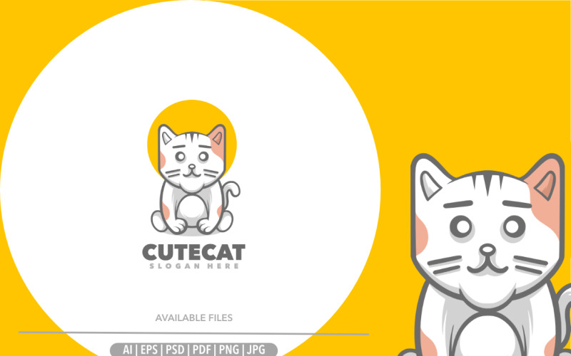 Cat cartoon sad cute logo Logo Template