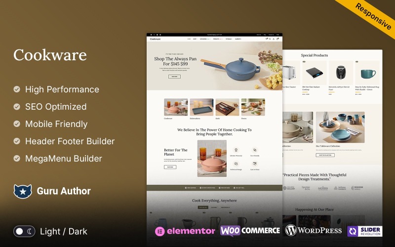 Cookware - Appliances, Kitchen and Crockery WooCommerce Elementor Multipurpose Responsive Theme WooCommerce Theme