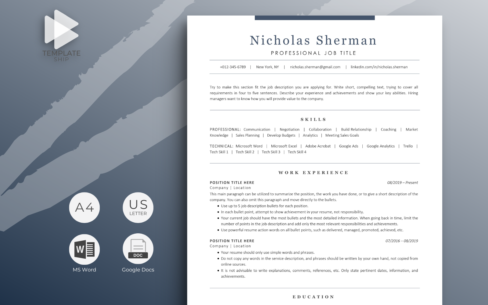 Professional Resume Template Nicholas Sherman