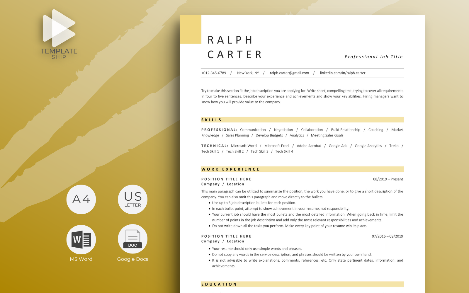 Professional Resume Template Ralph Carter