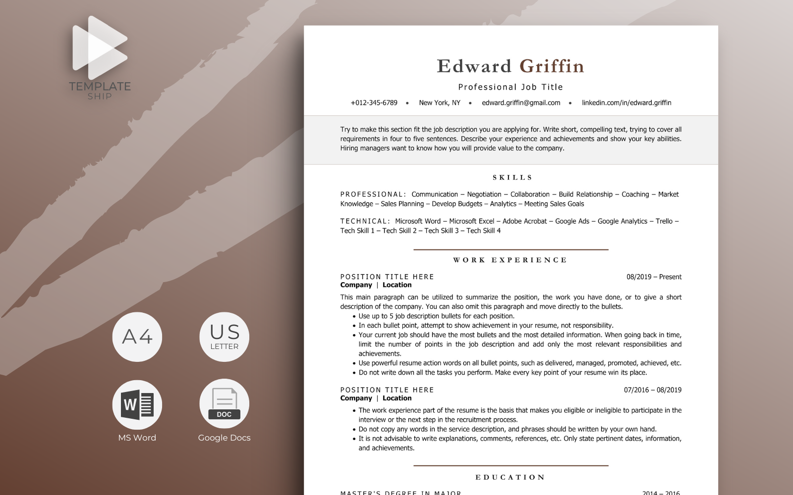 Professional Resume Template Edward Griffin