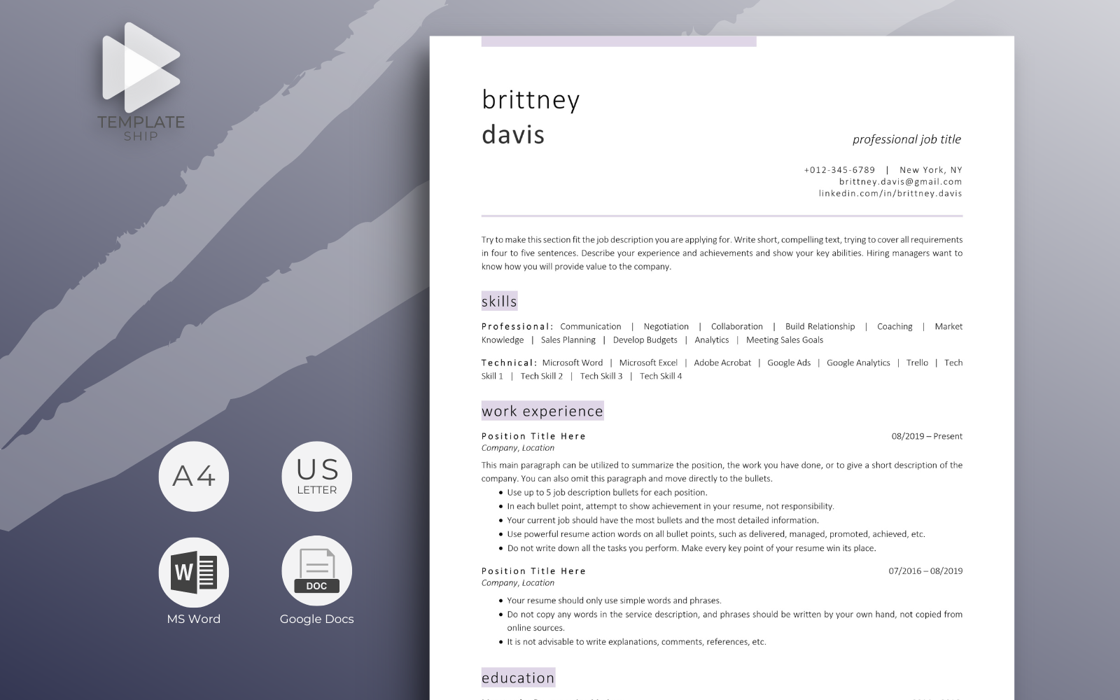 Professional Resume Template Brittney Davis