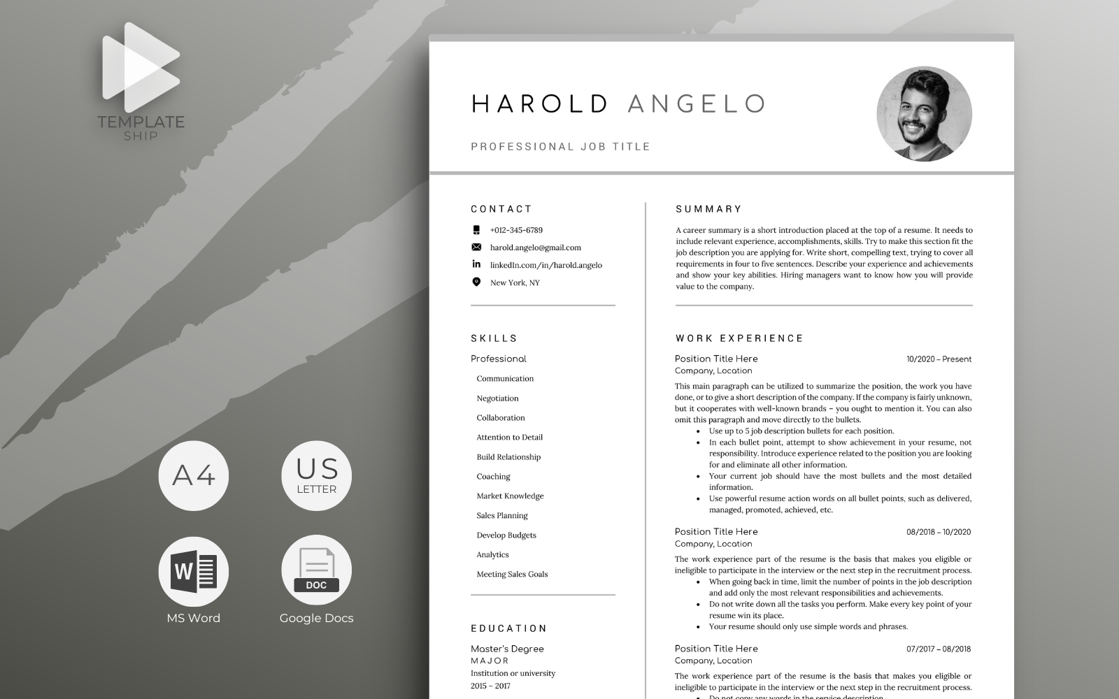 Modern Resume Template Harold Angelo