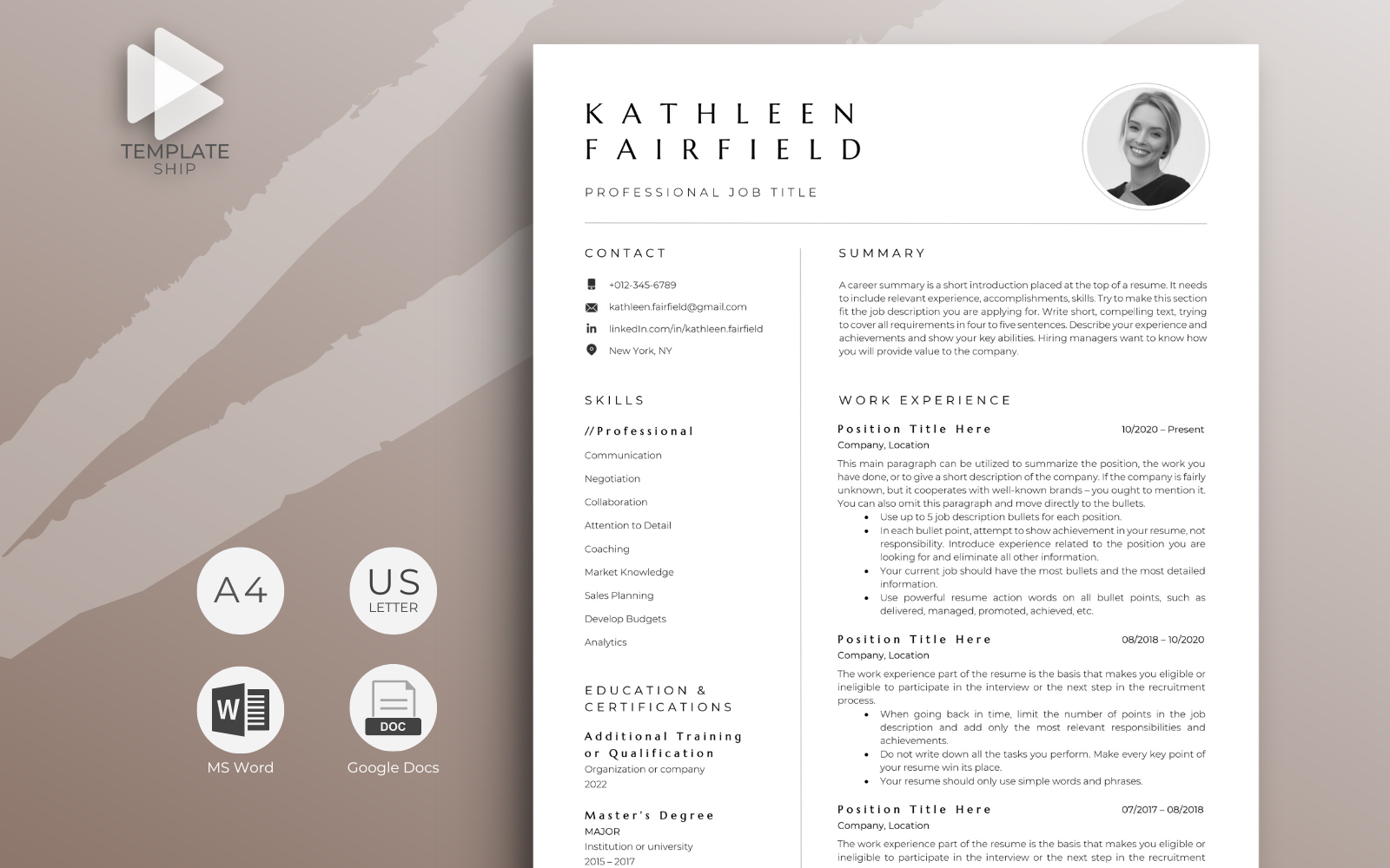 Modern Resume Template Kathleen Fairfield