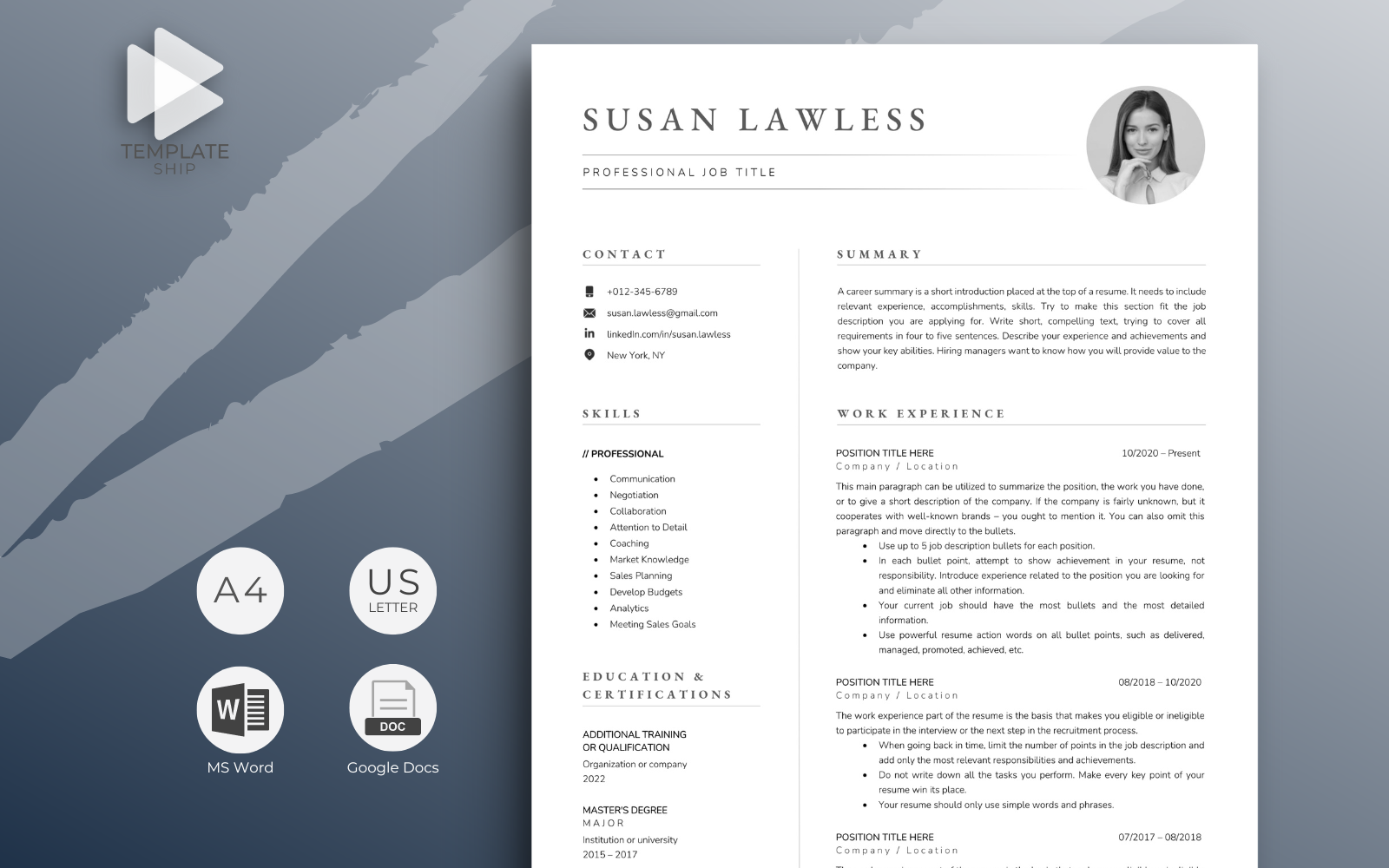 Modern Resume Template Susan Lawless