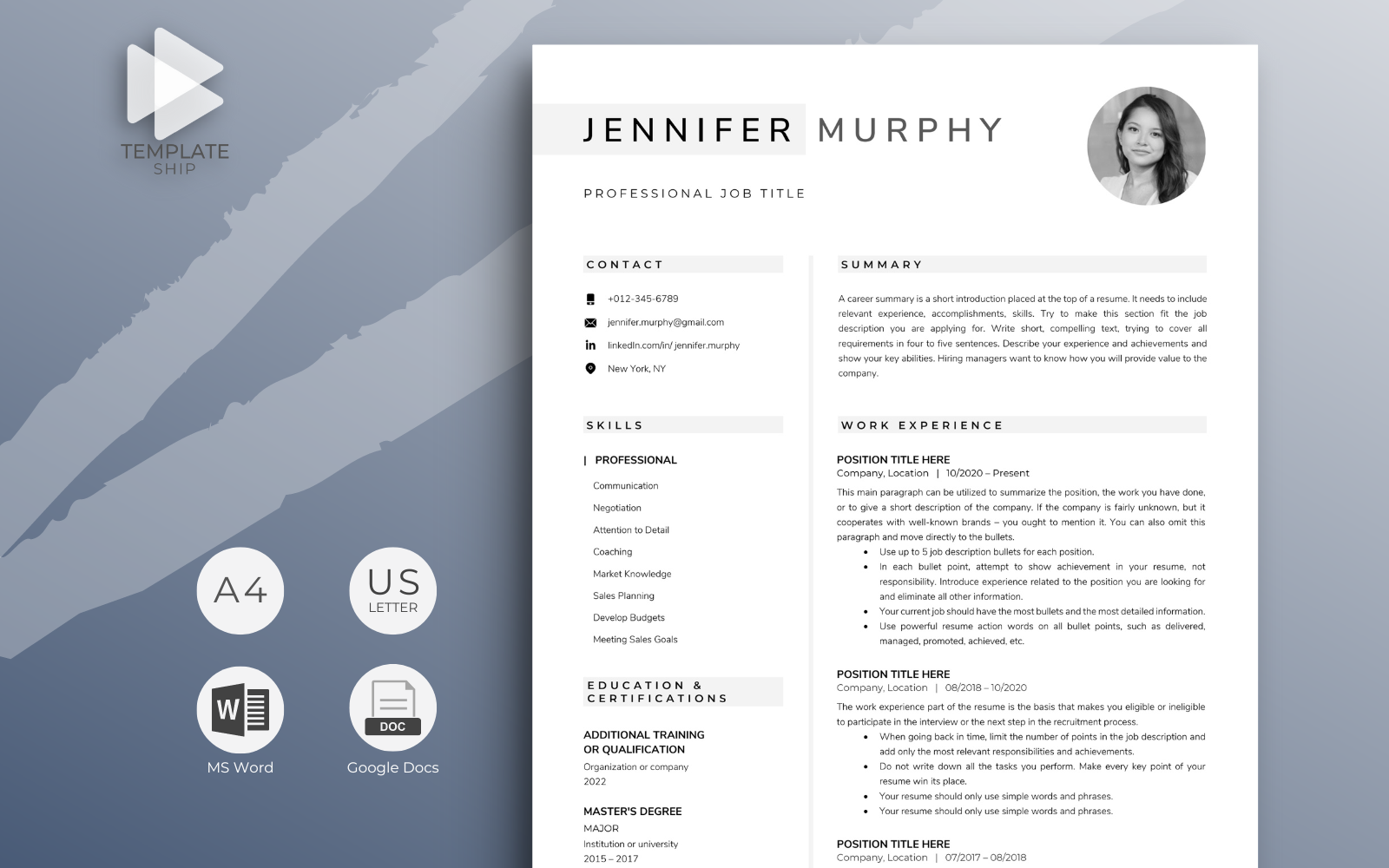 Modern Resume Template Jennifer Murphy
