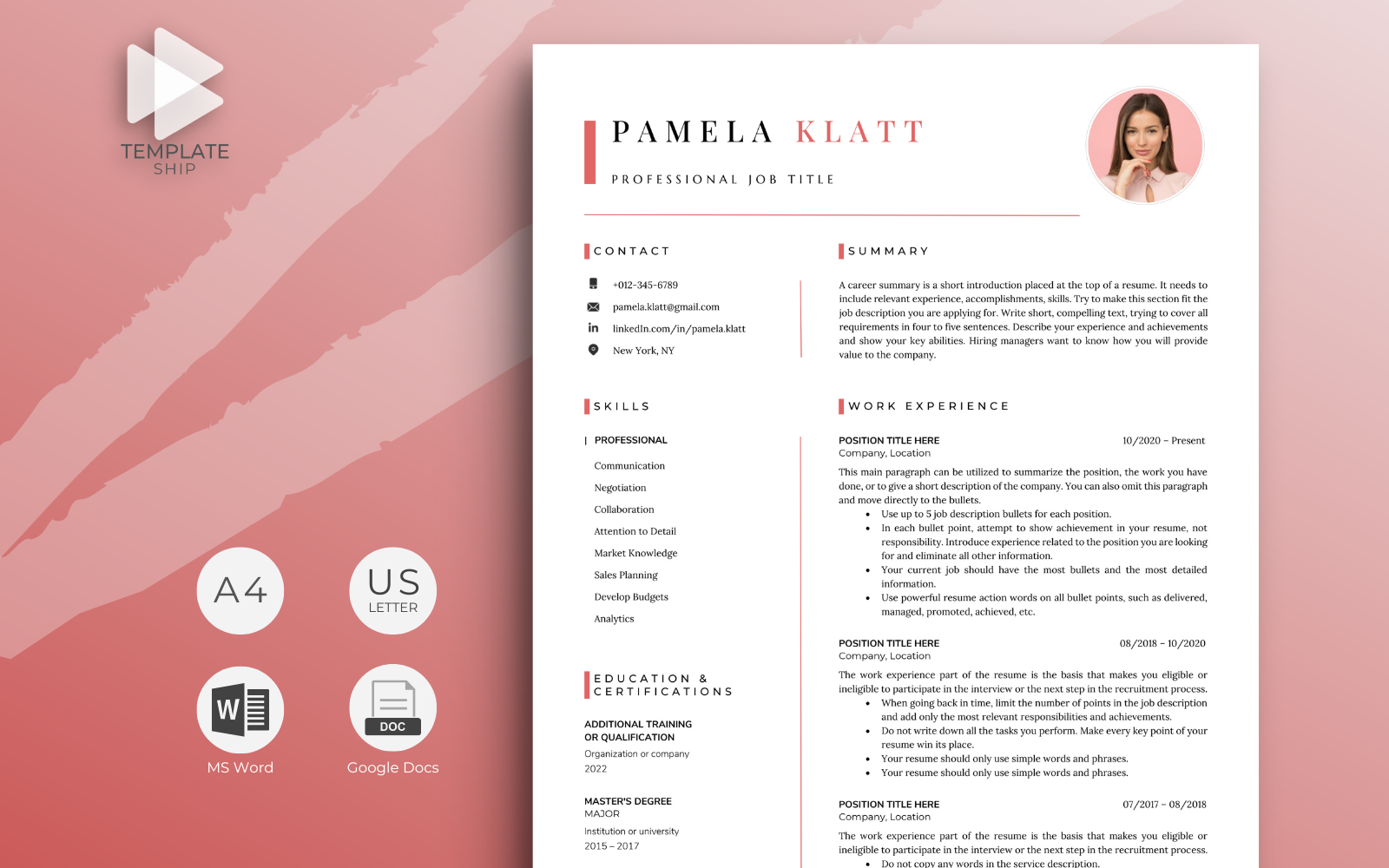 Modern Resume Template Pamela Klatt