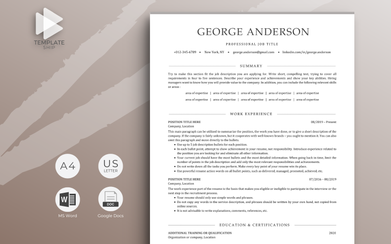 Professional Resume Template George Anderson