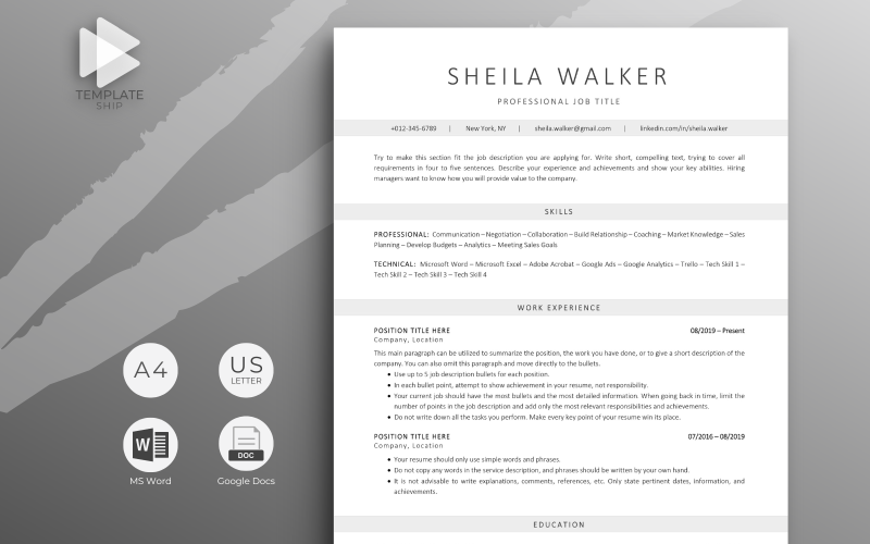 Professional Resume Template Sheila Walker