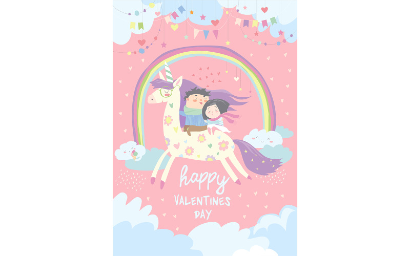 Couple In Love Riding On Unicorn Vector Romantic Illustration
