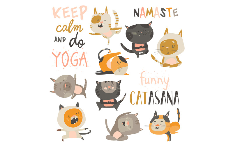 Cute Cats In Yoga Postures Vector Illustration