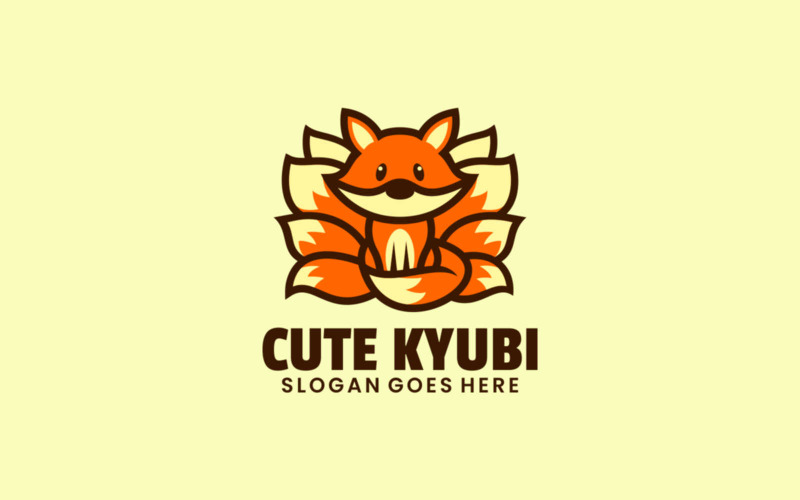 Cute Kyubi Mascot Cartoon Logo Logo Template