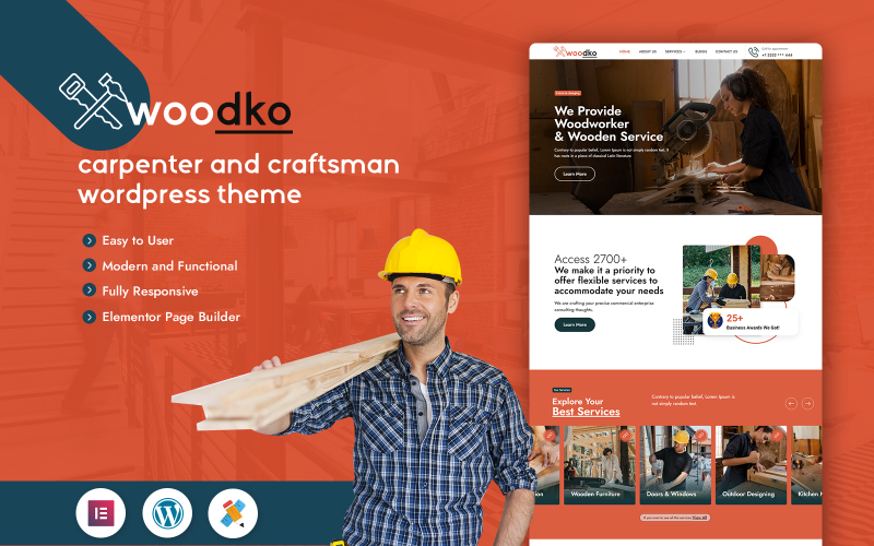 Woodko - Carpenter and Craftsman WordPress theme WordPress Theme