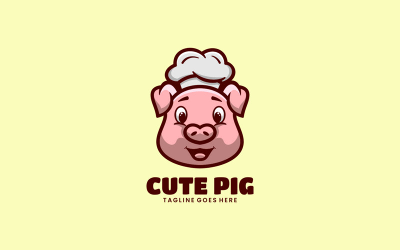 Cute Pig Cartoon Logo Design Logo Template