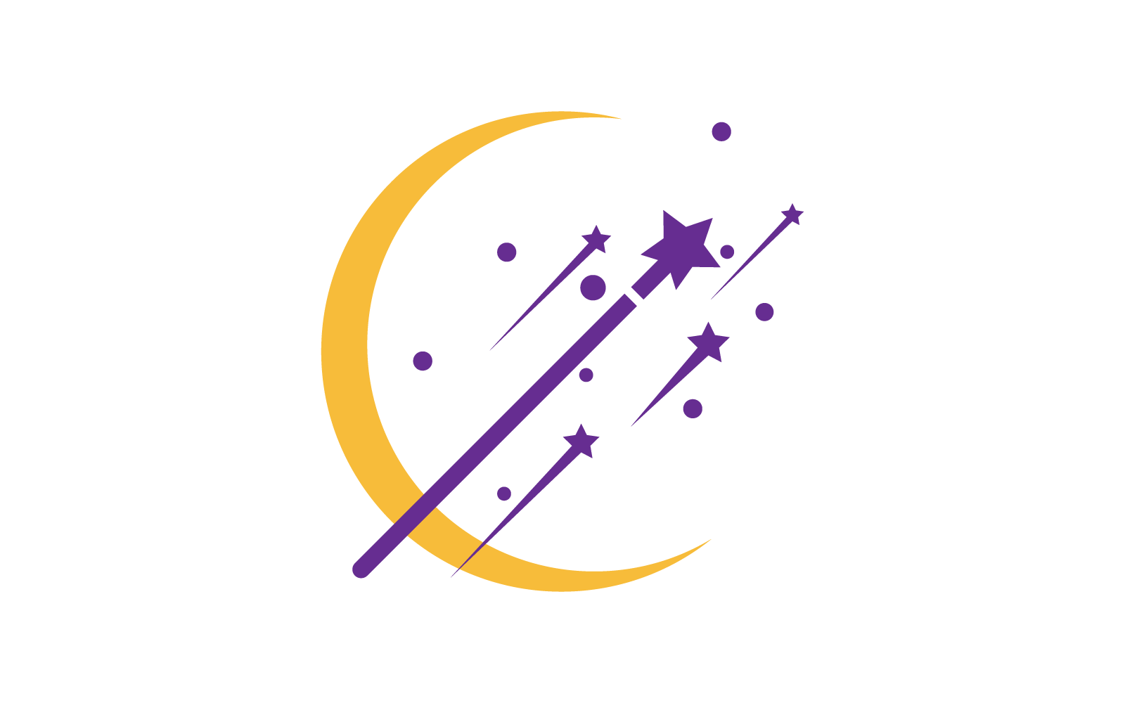 Wand Magic stick and yellow moon logo icon vector flat design template