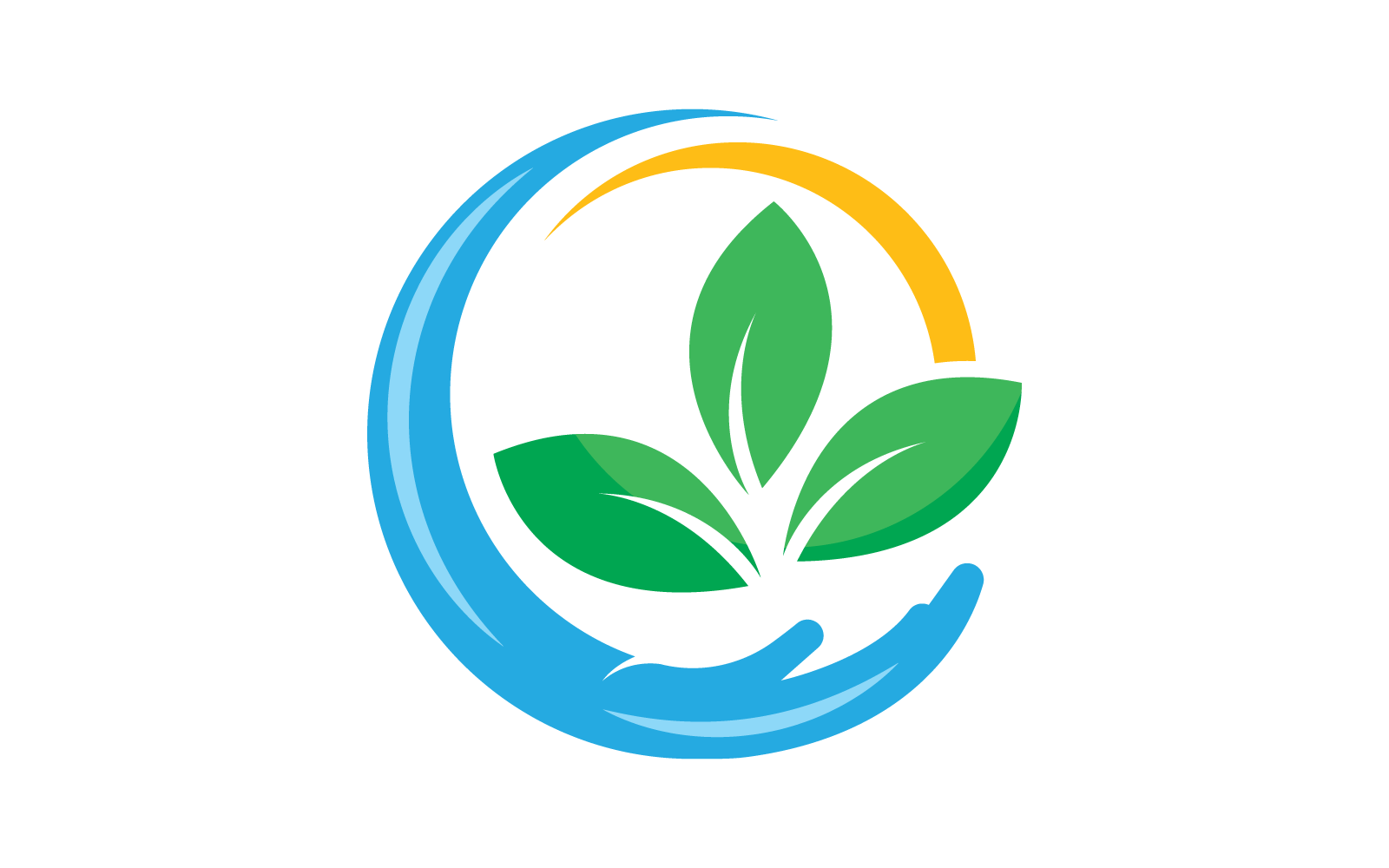 Design plano de ilustração de mão e folha de logotipo de cuidado ecológico