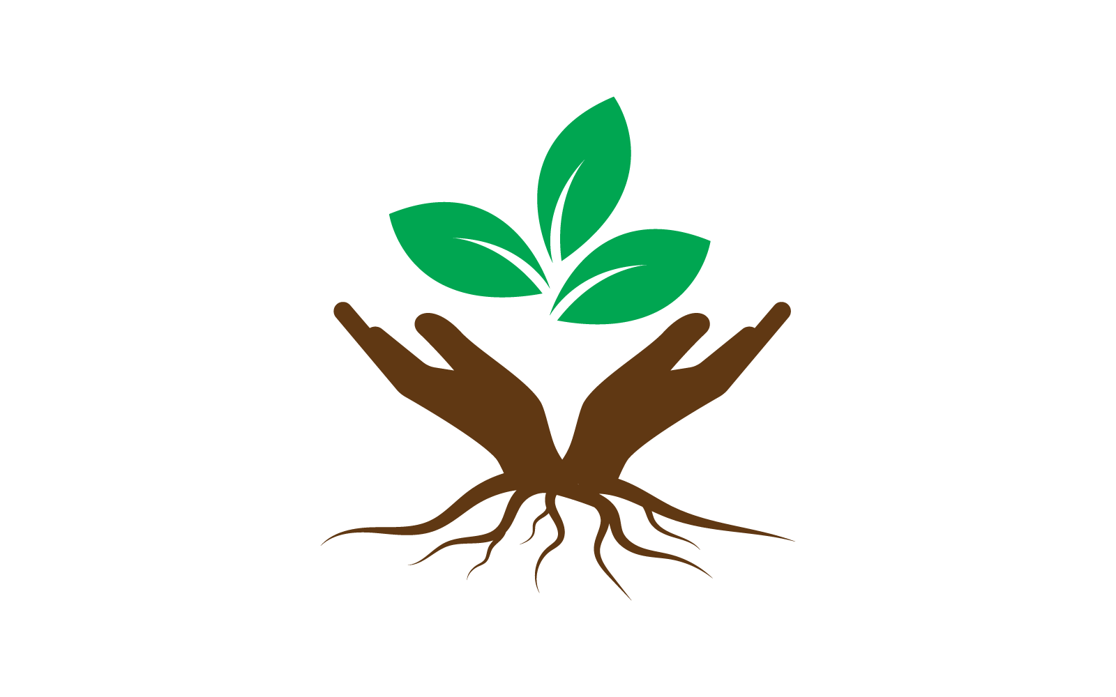 Ilustração de mão e folha de logotipo de cuidado ecológico