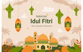 Flat Background Islamic Eid Al-Fitri Celebration