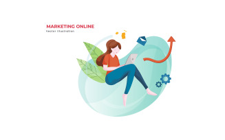 Woman Online Marketing Vector Illustration