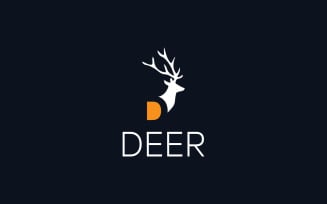 D letter negative space logo template to deer animal company