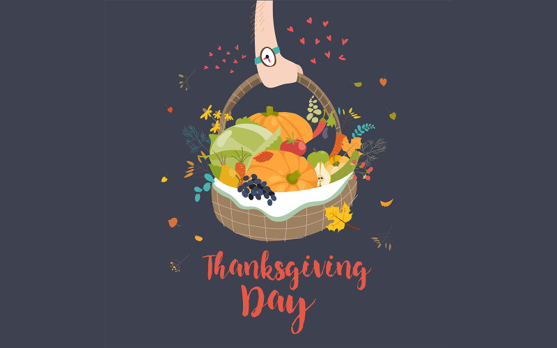 Wooden Basket With Vector Vegetables Happy Thanksgiving Illustrration Illustration
