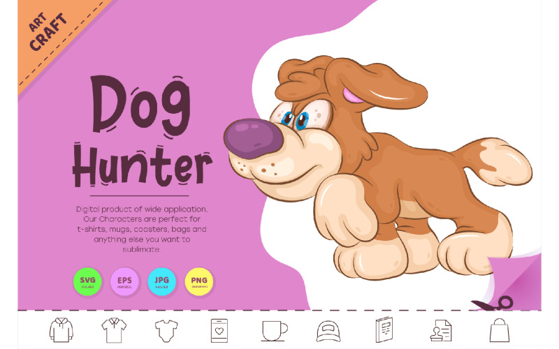 Cartoon Dog Hunter. Clipart. Vector Graphic