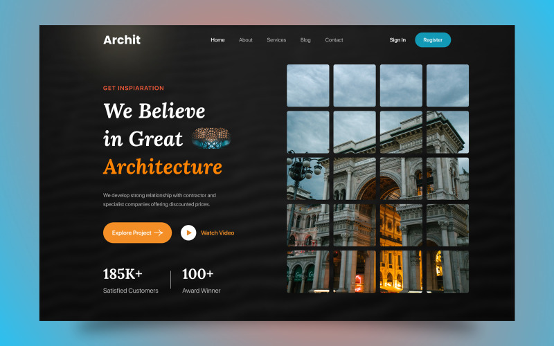 Architecture Website Hero Section 02 UI Element