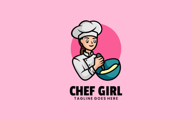 Chef Girl Mascot Cartoon Logo Logo Template