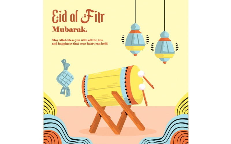 Muslim Eid Mubarak Festival Cartoon Illustration