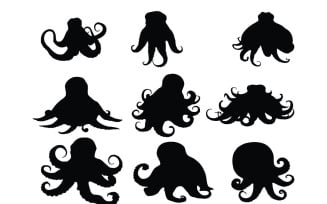 Octopus silhouette collection vector