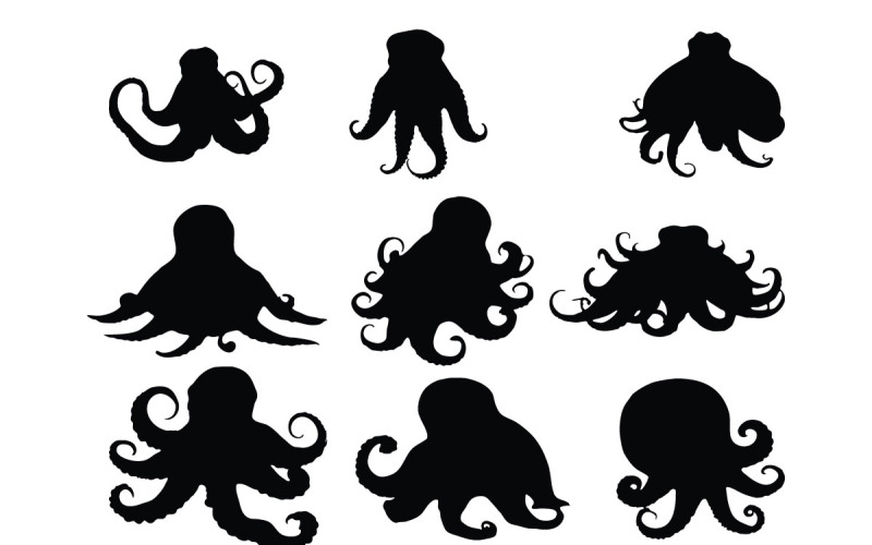 Octopus silhouette collection vector Illustration