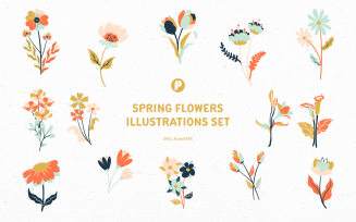 Soft Pastel Spring Flowers Illustration Set