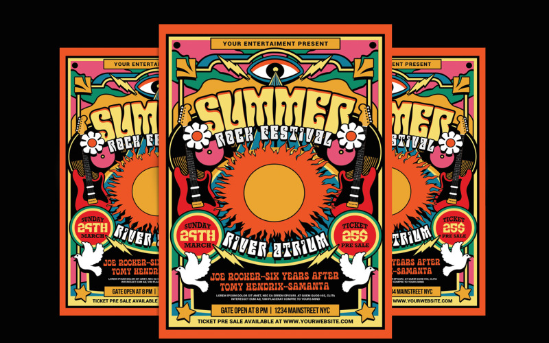 70's Retro Rock Music Festival Flyer Corporate Identity