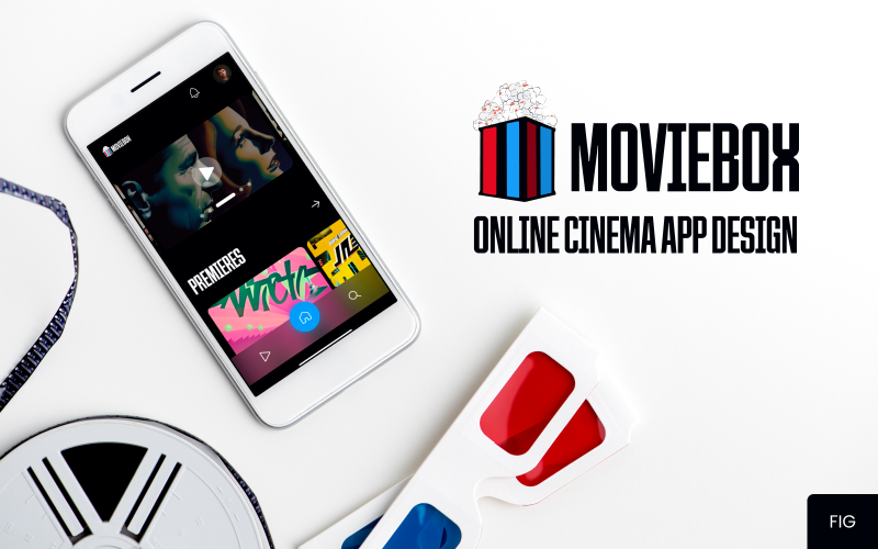 MovieBox — Online cinema Mobile App Design Template UI Element