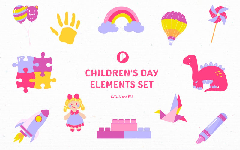 Pinky Children's Day Elements Set Illustration