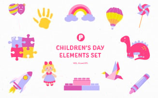 Pinky Children's Day Elements Set