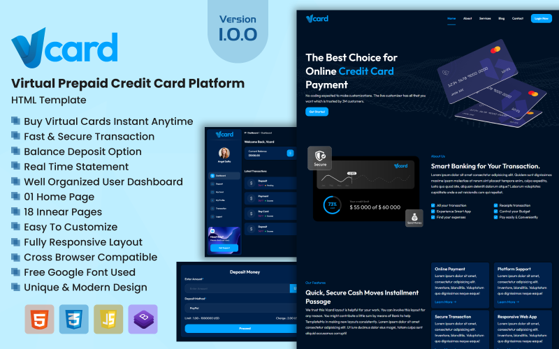 vCard - Virtual Prepaid Credit Card Platform Website Template