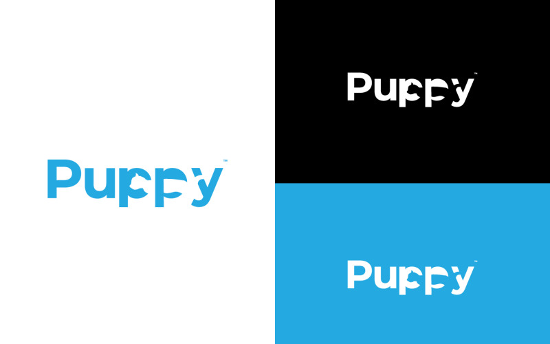 Puppy Cat Negative Logotype Logo Template
