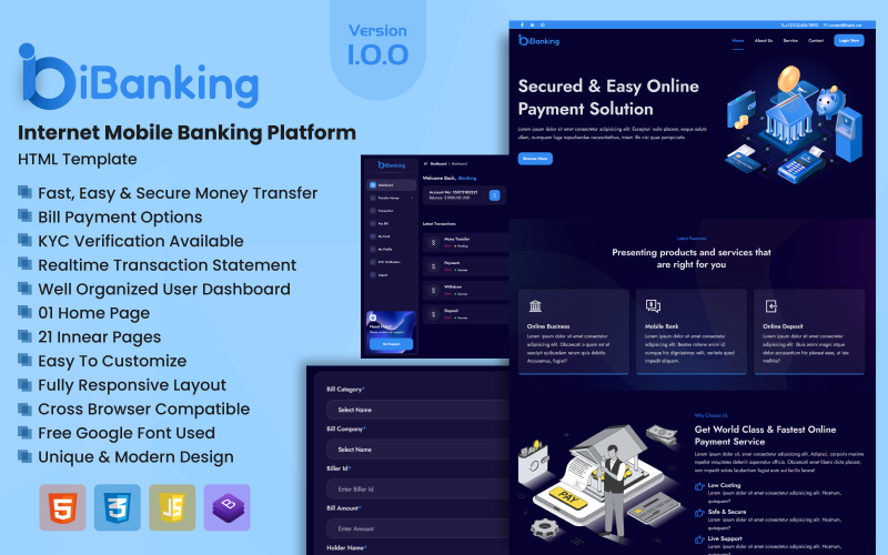 iBanking - Internet Mobile Banking Platform Website Template