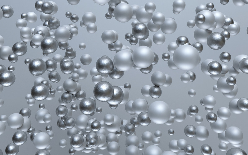 3D flying silver bubbles, spheres, balls. Minimal composition for creative design, poster Background