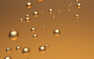 3D glowing golden liquid bubbles balls floating in air. Vertical background for holiday template.