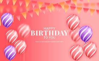 vector happy birthday design with balloon, typography and falling confetti on light background