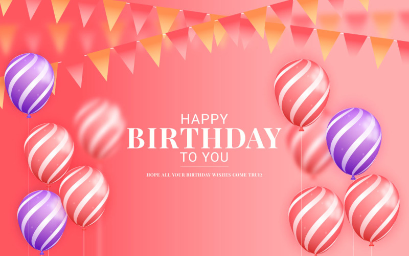 vector happy birthday design with balloon, typography and falling confetti on light background Illustration